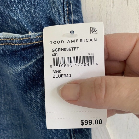 Good American Good Classic Jeans 0/25 High Rise Straight Raw Hem GCRH086TFT NWT - Picture 8 of 11